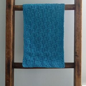 Oops! Hand Crafted Handknit Turquoise Textured Basketweave Hand Towel